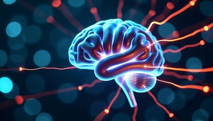 Poster - Human Brain Connected to Digital Network - Neural Pathways of Light Symbolizing Human and Artificial Intelligence Fusion