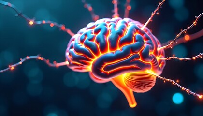 Poster - Human Brain Connected to Digital Network - Neural Pathways of Light Symbolizing Human and Artificial Intelligence Fusion