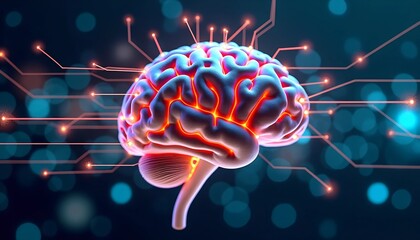 Poster - Human Brain Connected to Digital Network - Neural Pathways of Light Symbolizing Human and Artificial Intelligence Fusion