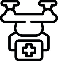 Poster - Line icon of a drone carrying a first aid kit, representing the concept of medical drone delivery