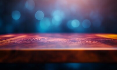 Poster - Sleek Mahogany Table Top with Soft Evening Light and Deep Blue Hues