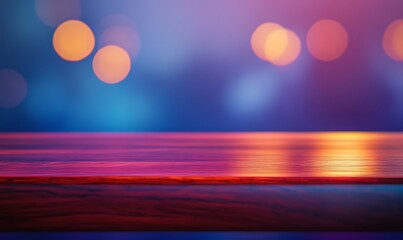 Poster - Sleek Mahogany Table Top with Soft Evening Light and Deep Blue Hues