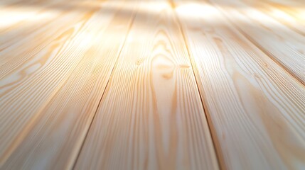 Poster - Light Pine Table Top with Bright Natural Light and Pastel Background
