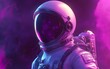 © Ytnart - Astronaut in futuristic purple haze, exploring deep space with helmet reflecting stars. Space exploration concept image.
