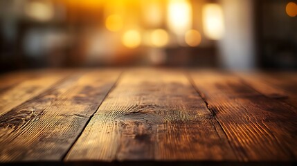 Poster - Rustic Wood Table Top with Soft Natural Light and Warm Tones