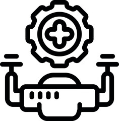 Poster - Line vector icon of a drone with a gear and a plus sign, representing a successful operation or a positive outcome