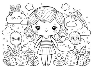 Hand drawn kawaii coloring book illustration AI generated