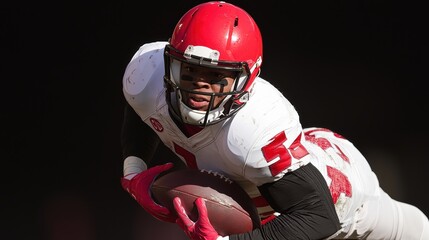 Wall Mural - A football player in action, showing determination and focus while catching ball. 