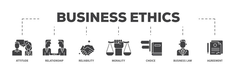 Aufkleber - Business ethics icon infographic illustration concept with icon of attitude, relationship, reliability, morality, choice, business law and agreement icon png and easy to edit 