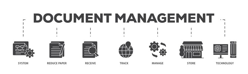Aufkleber - Document management icon infographic illustration concept with icon of system, reduce paper, receive, track, manage, store, cloud and technology icon png and easy to edit 