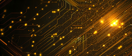 A flat vector illustration of a technology background, coding theme, deep gold color palette, abstract data streams, glowing circuit patterns, lines of code interlaced, futuristic and clean vector 