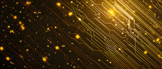 A flat vector illustration of a technology background, coding theme, deep gold color palette, abstract data streams, glowing circuit patterns, lines of code interlaced, futuristic and clean vector 
