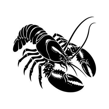 Lobster silhouette, vector black color silhouette