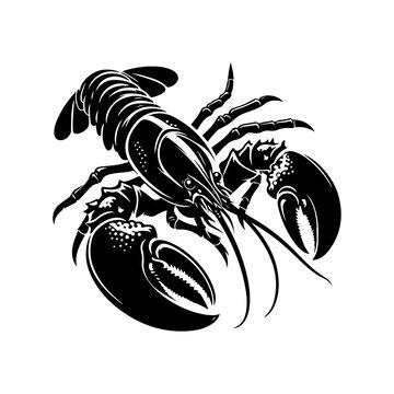 Lobster silhouette, vector black color silhouette