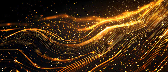 A flat vector illustration of a technology background, coding theme, deep gold color palette, abstract data streams, glowing circuit patterns, lines of code interlaced, futuristic and clean vector 