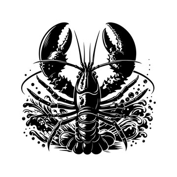Lobster silhouette, vector black color silhouette