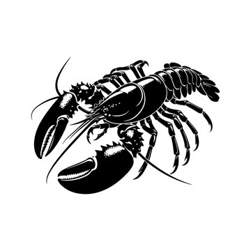 Lobster silhouette, vector black color silhouette