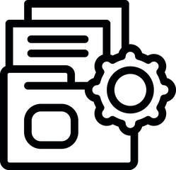 Poster - Line art icon of a folder with documents and a cogwheel, representing file management and organization