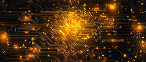 A flat vector illustration of a technology background, coding theme, deep gold color palette, abstract data streams, glowing circuit patterns, lines of code interlaced, futuristic and clean vector 
