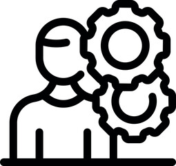 Poster - Male engineer is standing near two gears, symbolizing his problem solving skills and innovative thinking