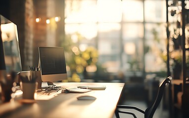 Poster - Blurred Workspace with Diffused Light and Professional Ambiance
