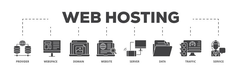 Aufkleber - Web hosting icon infographic illustration concept with icon of provider, webspace, domain, website, server, data, traffic and service icon png and easy to edit 
