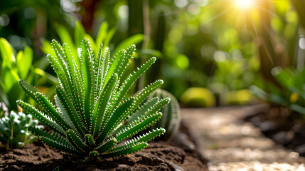 Canvas Print - Cactus Garden With Many Cacti And Succulents