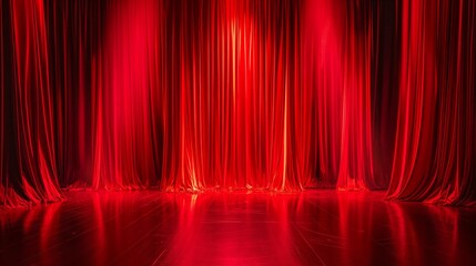 Magic theater stage with red curtains and spotlight