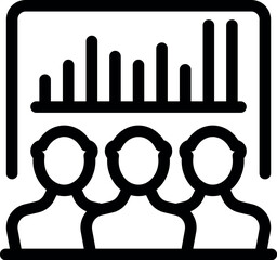 Poster - Three businesspeople are having a meeting, analyzing a financial graph displayed on a presentation board