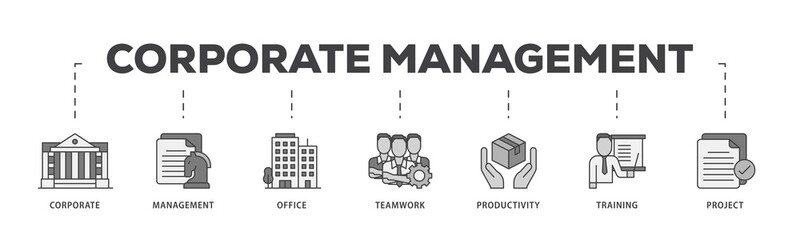 Poster - Corporate management icon infographic illustration concept with icon of corporate, management, office, teamwork, productivity, training and project icon png and easy to edit 