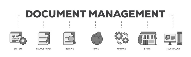 Aufkleber - Document management icon infographic illustration concept with icon of system, reduce paper, receive, track, manage, store, cloud and technology icon png and easy to edit 