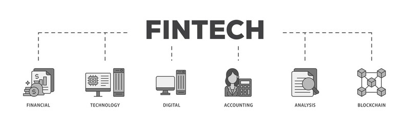 Poster - Fintech icon infographic illustration concept with icon of financial, technology, digital, accounting, analysis and blockchain icon png and easy to edit 