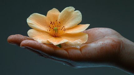 Sticker - A delicate flower resting in a hand