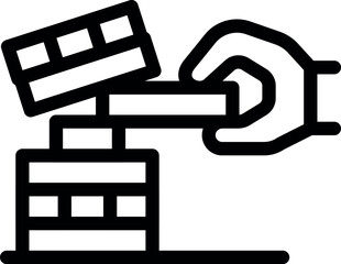Poster - Line art icon of an architect hand placing a brick on top of an unfinished building structure