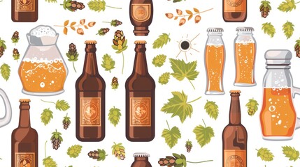 Wall Mural - Beer and Hops Seamless Pattern - A Refreshing Design