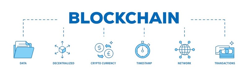 Aufkleber - Blockchain icon infographic illustration concept with icon of data, decentralized, crypto currency, timestamp, network and transactions icon png and easy to edit 
