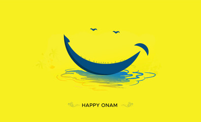 Sticker - Vector illustration of Happy Onam. Rowing a snake boat during the 'Onam' festival. Onam is a festival in Kerala, India.