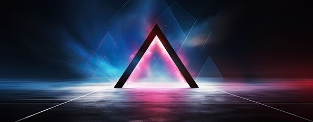 Wall Mural - empty street with neon light in triangle shape