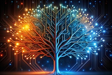 Poster - The Digital Tree of Knowledge: A glowing abstract tree, its branches composed of intricate circuit boards, symbolizes the interconnectedness of information 