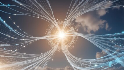 Poster - Cosmic Data Stream: A radiant nexus of data visualized as ethereal streams against a celestial backdrop, symbolizing the interconnectedness of information in the digital age.