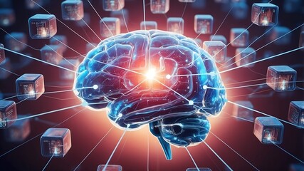 Poster - The Awakened Mind: Data streams through a futuristic brain, igniting thought in an abstract visualization of artificial intelligence and neural networks.