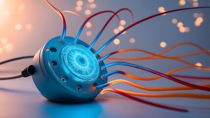 Poster - AI Cube: A futuristic, glowing blue cube with the letter 