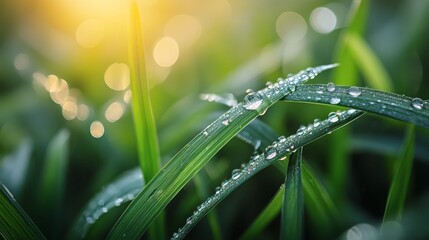 Sticker - Morning dew glistening on fresh green grass in a sunlit garden