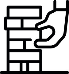 Poster - hand is carefully pulling a wooden block from a tower, highlighting the concepts of risk, strategy, 