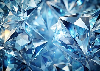 Wall Mural - Blue Diamond Abstract: A mesmerizing close-up of glistening blue diamonds, their facets reflecting light in a symphony of sparkling brilliance. The abstract composition evokes a sense of luxury, 