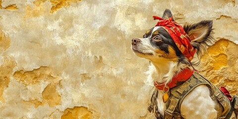 Wall Mural - Whimsical Animal Party Invitation: Classical Anime-Style Dog in Vintage Military Uniform. Creative AI-Generated Illustration for Unique Event Marketing, Elegant Graphic Design Template with Minimalist