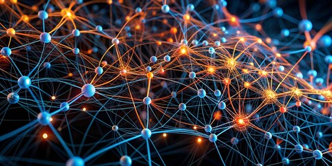 Poster - Neural Network Symphony: A vibrant 3D rendering of interconnected neurons firing, symbolizing the complex beauty of the human brain and artificial intelligence. 
