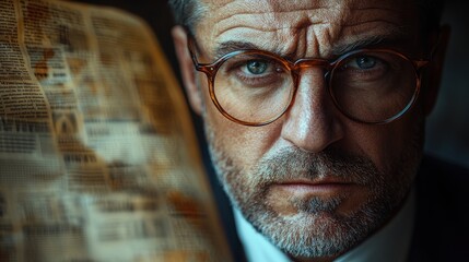 Wall Mural - Close-up Portrait of a Man with Glasses and a Serious Expression