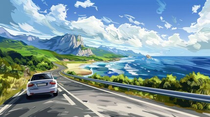 Coastal Drive with Mountains and Ocean View