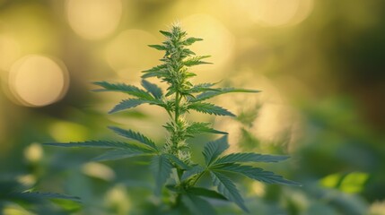 Wall Mural - Cannabis plant growing in a lush forest during the summer season